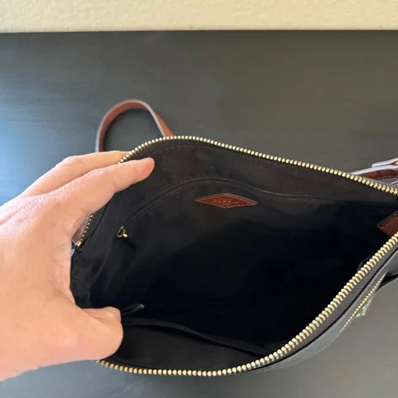 Fossil Black & White Fabric + Leather Crossbody Bag - Picture 4 of 4